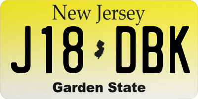 NJ license plate J18DBK