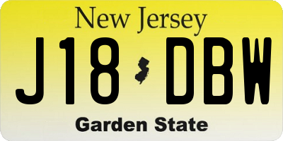 NJ license plate J18DBW