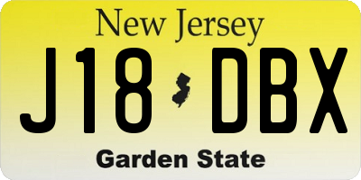 NJ license plate J18DBX