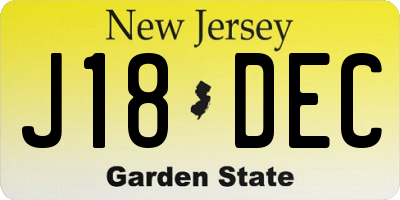 NJ license plate J18DEC