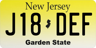 NJ license plate J18DEF