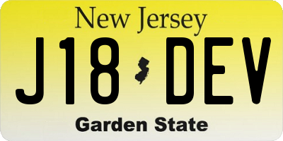 NJ license plate J18DEV