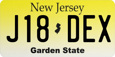 NJ license plate J18DEX