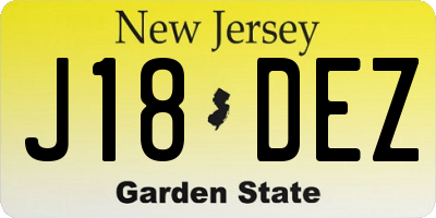 NJ license plate J18DEZ