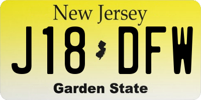NJ license plate J18DFW