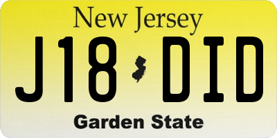 NJ license plate J18DID