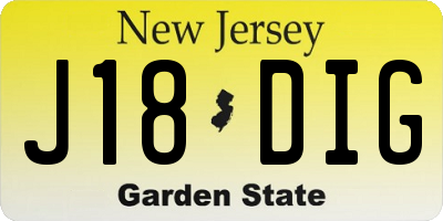 NJ license plate J18DIG