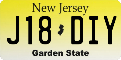 NJ license plate J18DIY
