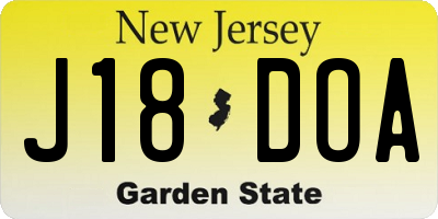NJ license plate J18DOA
