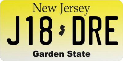 NJ license plate J18DRE