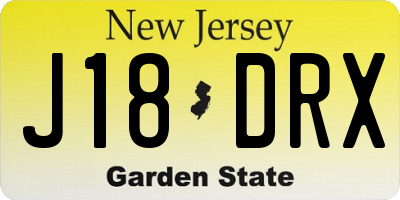 NJ license plate J18DRX