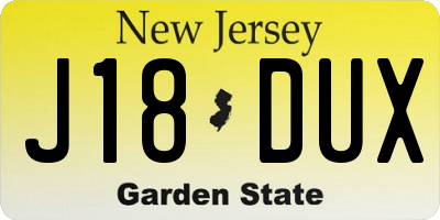NJ license plate J18DUX