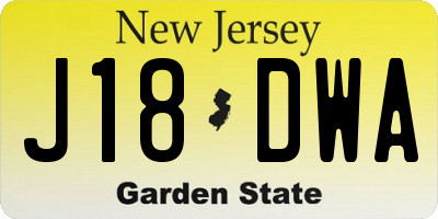 NJ license plate J18DWA