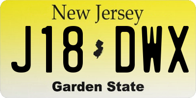 NJ license plate J18DWX