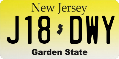 NJ license plate J18DWY