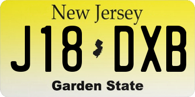 NJ license plate J18DXB
