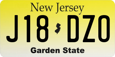 NJ license plate J18DZO