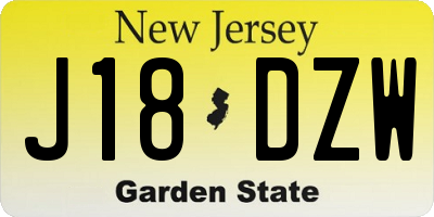 NJ license plate J18DZW