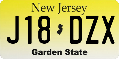 NJ license plate J18DZX