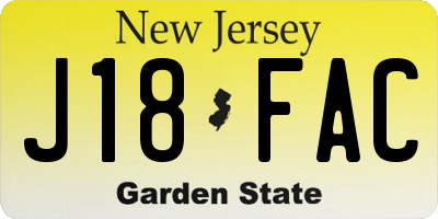 NJ license plate J18FAC