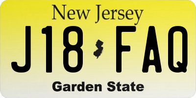 NJ license plate J18FAQ