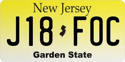 NJ license plate J18FOC