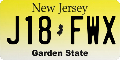 NJ license plate J18FWX