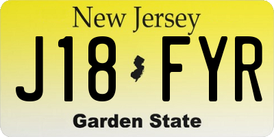 NJ license plate J18FYR