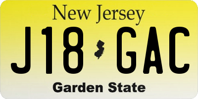 NJ license plate J18GAC