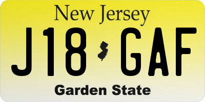 NJ license plate J18GAF