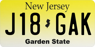 NJ license plate J18GAK