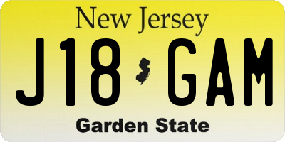 NJ license plate J18GAM