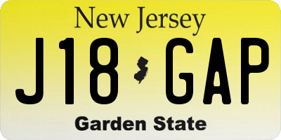 NJ license plate J18GAP