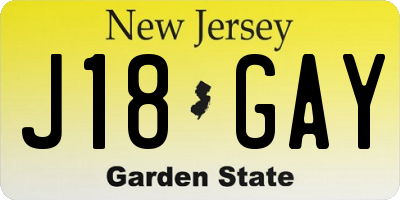 NJ license plate J18GAY