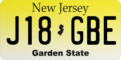 NJ license plate J18GBE