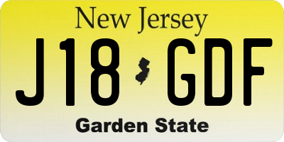 NJ license plate J18GDF