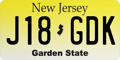 NJ license plate J18GDK