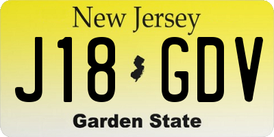 NJ license plate J18GDV
