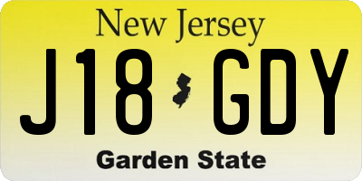 NJ license plate J18GDY
