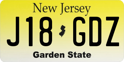 NJ license plate J18GDZ