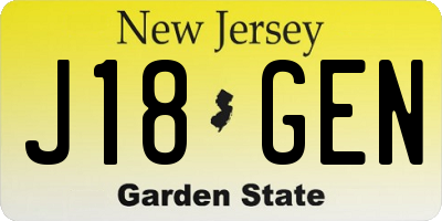 NJ license plate J18GEN