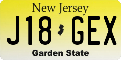 NJ license plate J18GEX