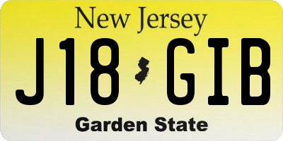NJ license plate J18GIB