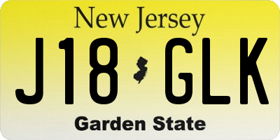 NJ license plate J18GLK