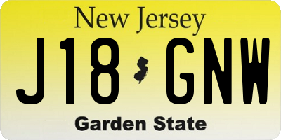 NJ license plate J18GNW