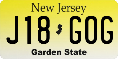 NJ license plate J18GOG