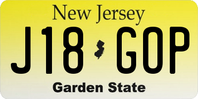 NJ license plate J18GOP