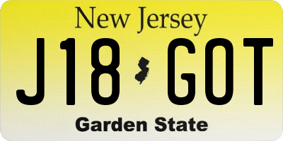 NJ license plate J18GOT