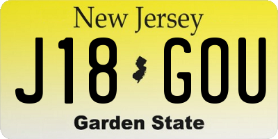 NJ license plate J18GOU