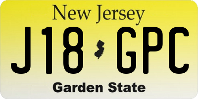NJ license plate J18GPC